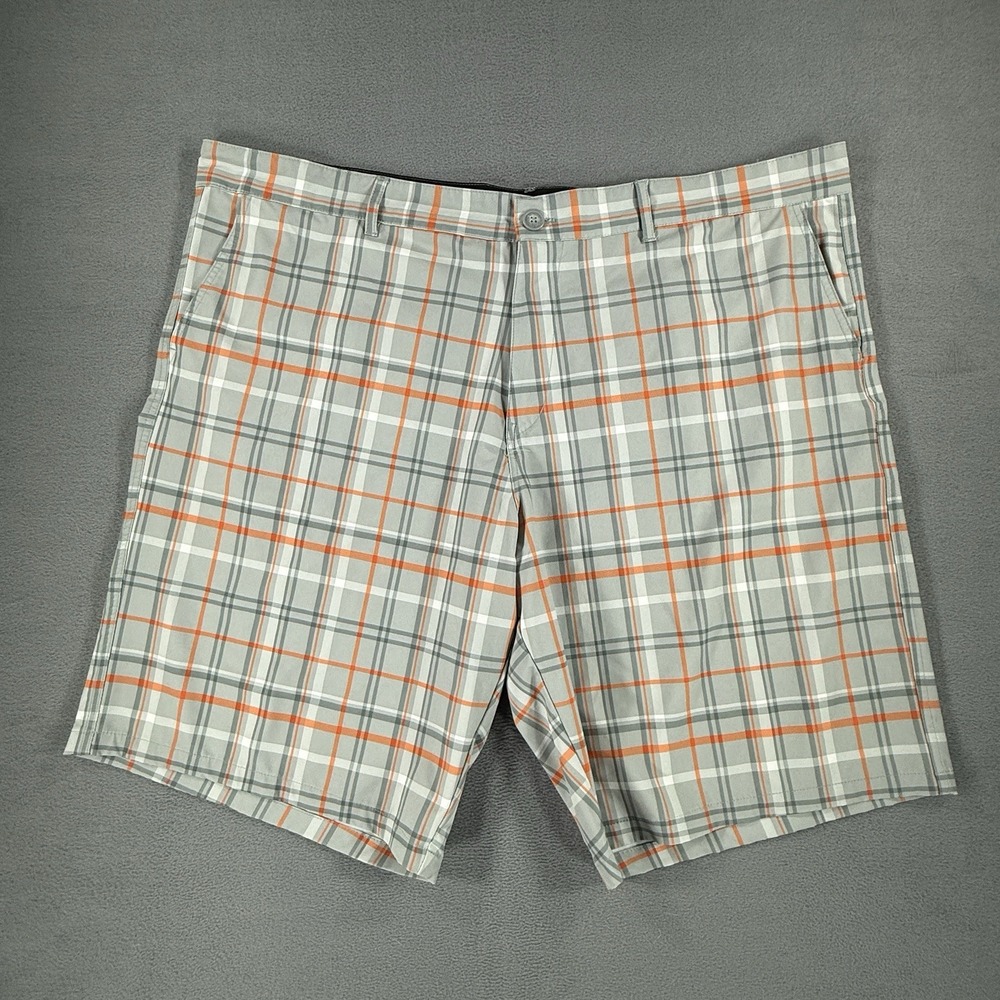 OP Ocean Pacific Men's 46 Gray Orange Checked 46 Way Stretch Shorts